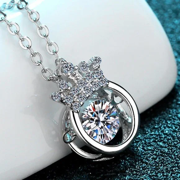 Certified 1/2ct. t.w. Diamond Moissanite Crown Necklace NEW - Picture 2 of 7